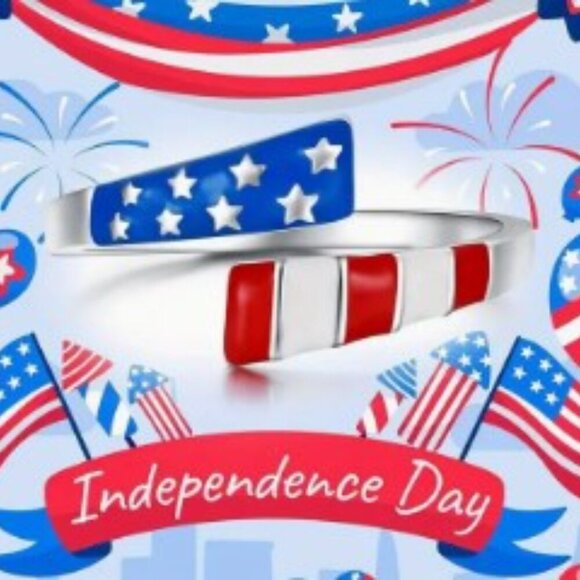 2 pc set Patriotic Bracelet and Adjustable Ring Festive Red White & Blue - Picture 8 of 8